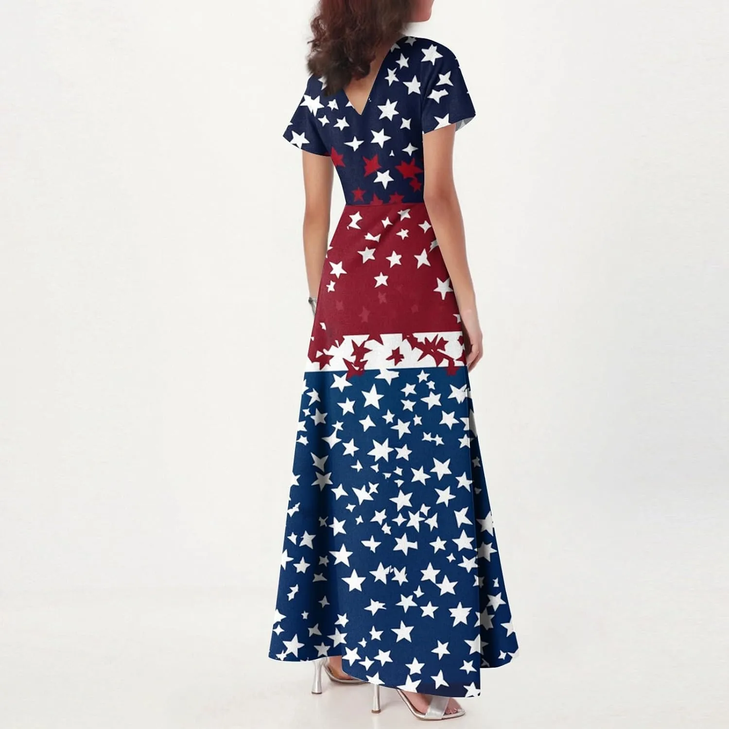 4th of July Dress Women Short Sleeve A-Line American Flag Dresses V Neck Holiday Plus Size USA Independence Day Sundress