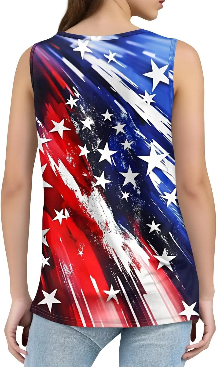 4Th of July Shirts Women Independence Day Square Neck Tank Top Sleeveless USA Flag Tees Red White and Blue Outfits