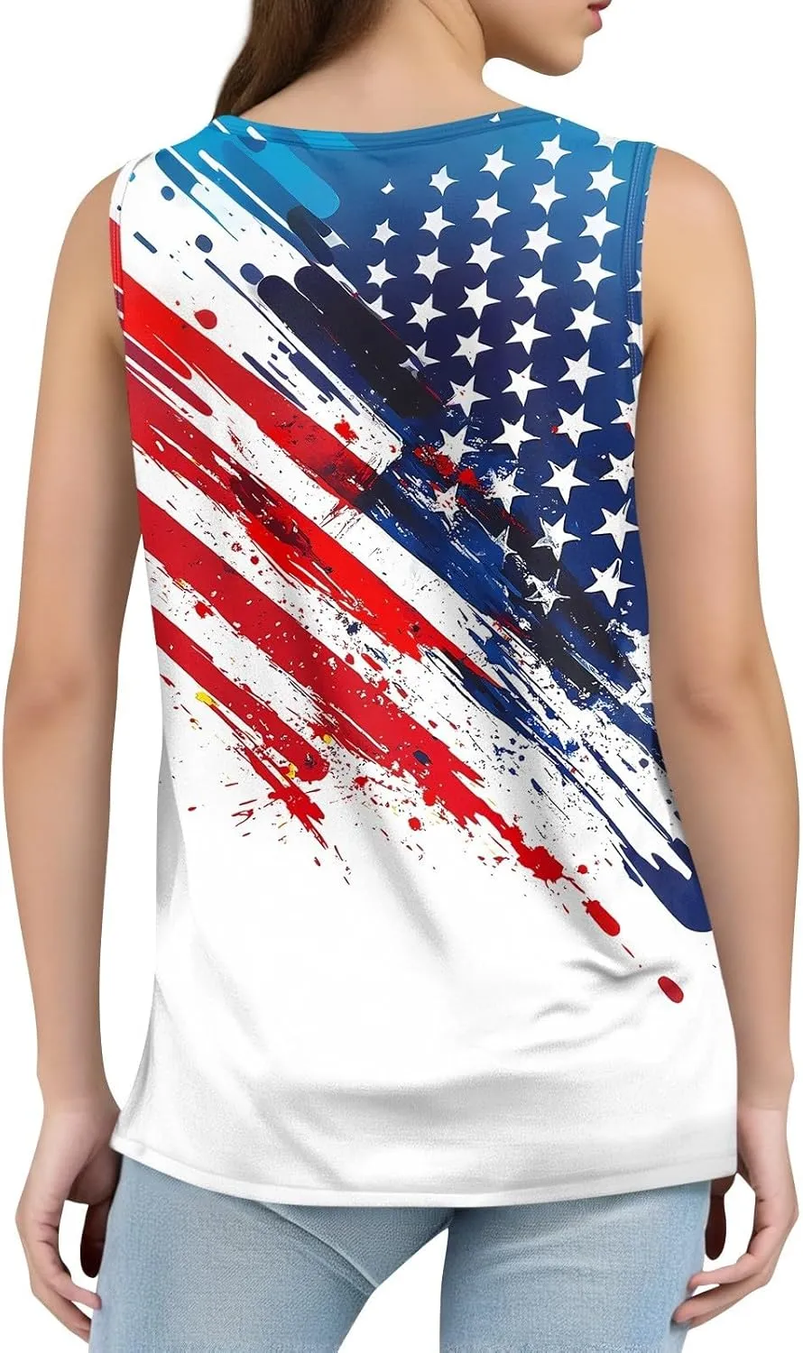 4Th of July Shirts Women Independence Day Square Neck Tank Top Sleeveless USA Flag Tees Red White and Blue Outfits
