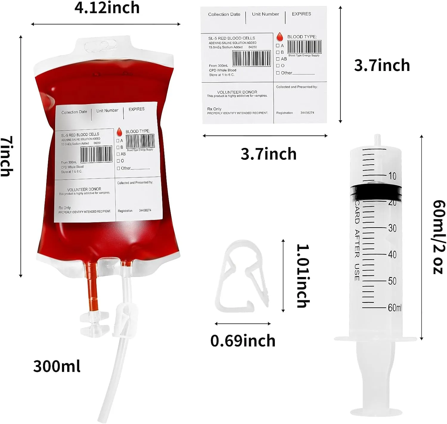 50 Packs Halloween Blood IV Bags for Drinks, Halloween Drinks Pouches Reusable Juice Container for Zombie Theme Carnival Vampire Party Decorations Supplies, 12.6 fl.oz (50pcs Bag, 50 Label,3 Syringes)