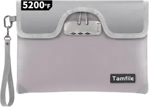 5200°F Fireproof Money Bag with Lock, Water Fireproof Document Bag with Zipper, 8 Layers Fire Insulation, Small Fireproof Safe Storage Pouch with Lock for Cash, Passport, (8.3" x 11", Silver)