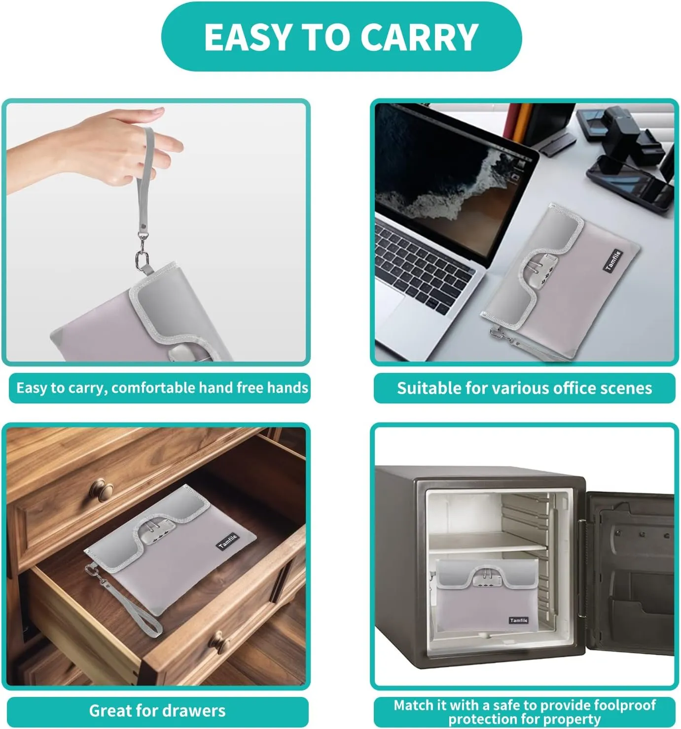 5200°F Fireproof Money Bag with Lock, Water Fireproof Document Bag with Zipper, 8 Layers Fire Insulation, Small Fireproof Safe Storage Pouch with Lock for Cash, Passport, (8.3" x 11", Silver)