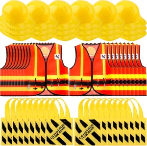 54 Pcs Kids Construction Party Dress Up 18 Pcs Construction Vest 18 Pcs Construction Hat 18 Pcs Tote Bag for Kid Halloween