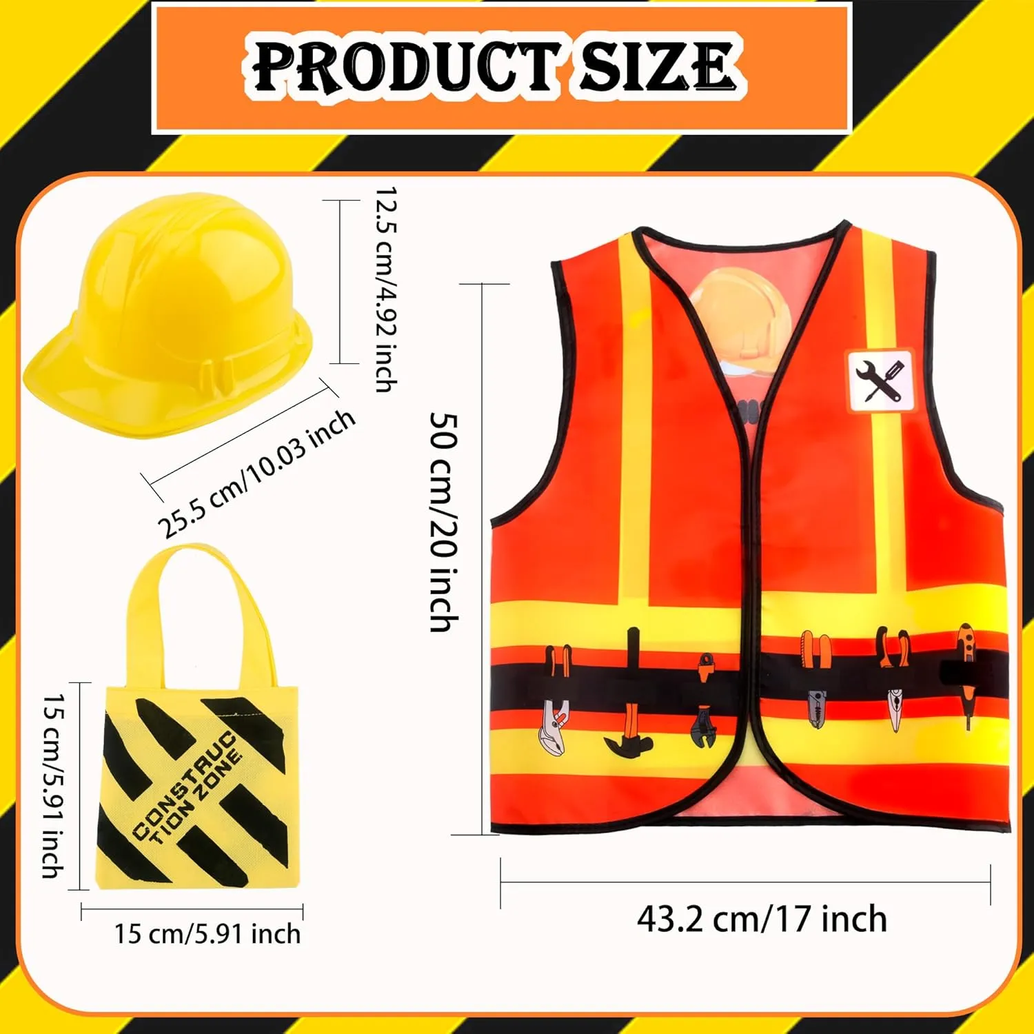 54 Pcs Kids Construction Party Dress Up 18 Pcs Construction Vest 18 Pcs Construction Hat 18 Pcs Tote Bag for Kid Halloween