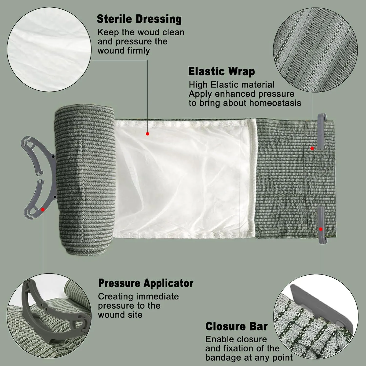 6 Inch Israeli Style Emergency Bandage, Compression Trauma Pressure Wound Dressing, Medical Sterile Vacuum Sealed, Trauma Kit, Tactical First Aid Kit IFAK Supplies (6Pcs)
