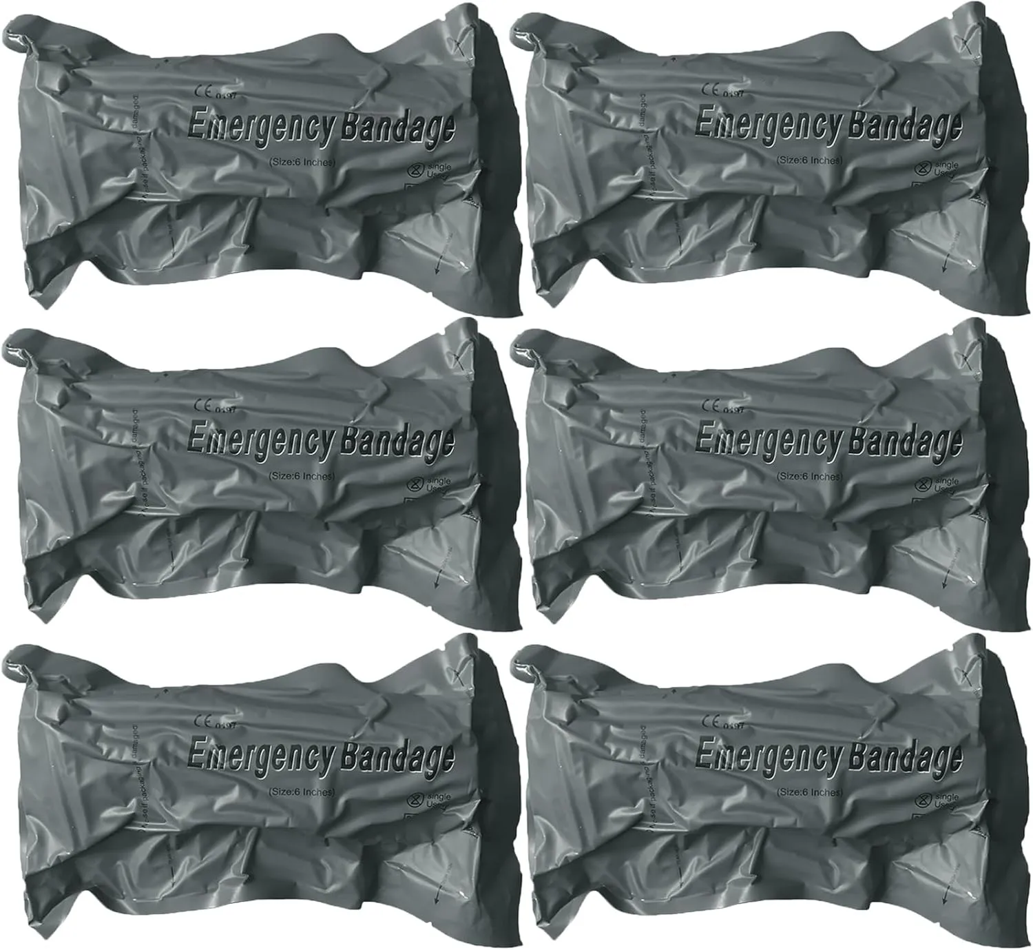 6 Inch Israeli Style Emergency Bandage, Compression Trauma Pressure Wound Dressing, Medical Sterile Vacuum Sealed, Trauma Kit, Tactical First Aid Kit IFAK Supplies (6Pcs)