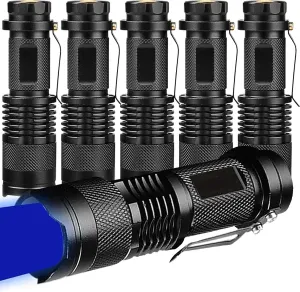 6 Pack Mini Blue LED Flashlight - Zoomable, Single Mode Blue Light Torch for Night Fishing and Outdoor Activities