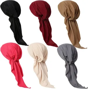 6 Pcs Women Head Scarf Pre-Tied Head Scarves Beanies Covers Cap Sleep Turban Hat Beanie Scarf