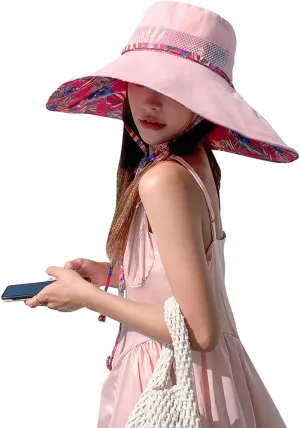 6" Extra Wide Brim Sun Hats UPF 50  UV Protection Packable Beach Hat Strap Women