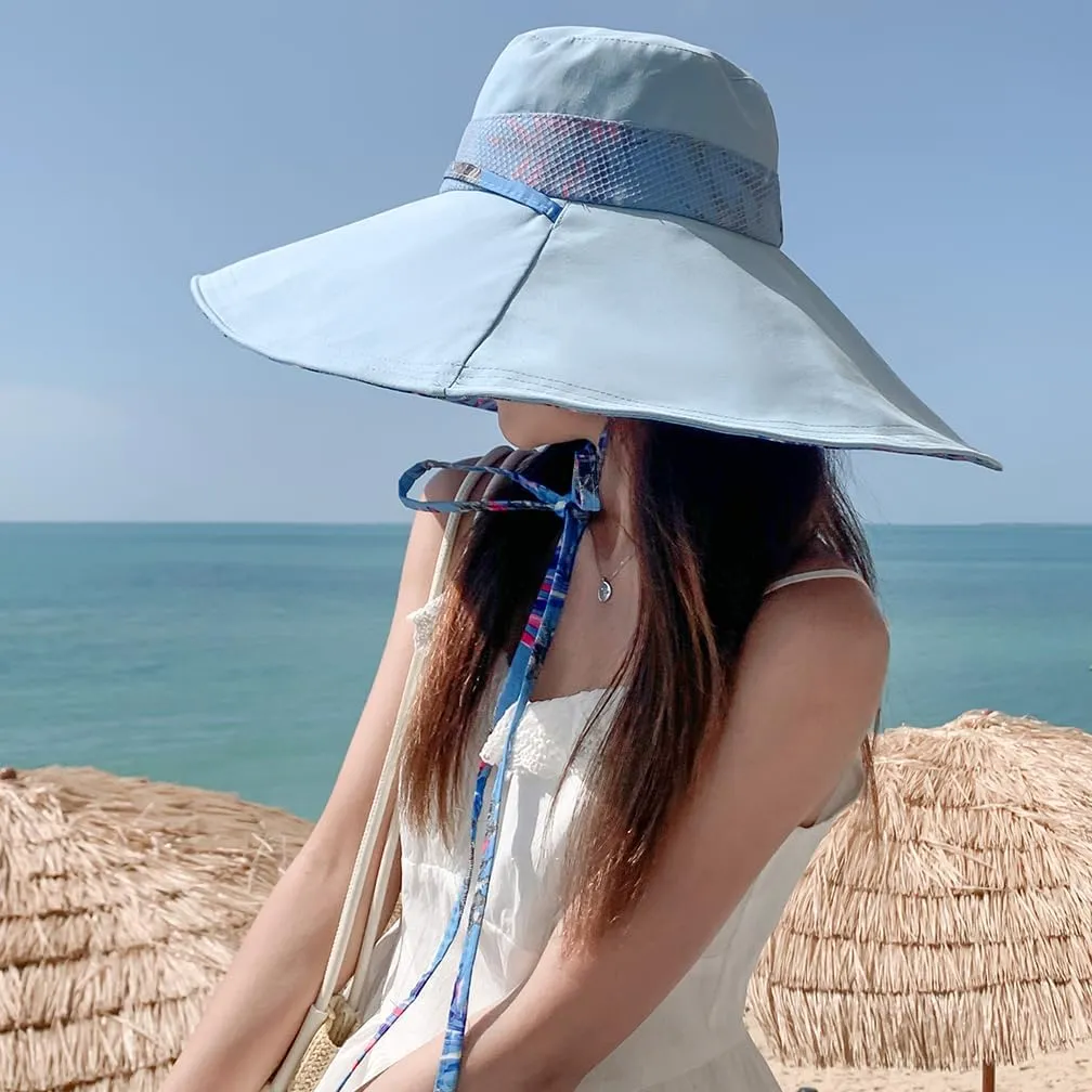 6" Extra Wide Brim Sun Hats UPF 50  UV Protection Packable Beach Hat Strap Women