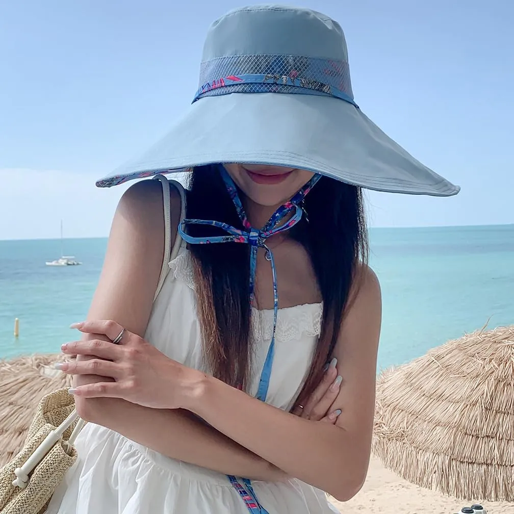 6" Extra Wide Brim Sun Hats UPF 50  UV Protection Packable Beach Hat Strap Women
