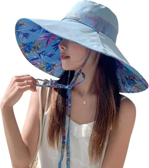 6" Extra Wide Brim Sun Hats UPF 50  UV Protection Packable Beach Hat Strap Women