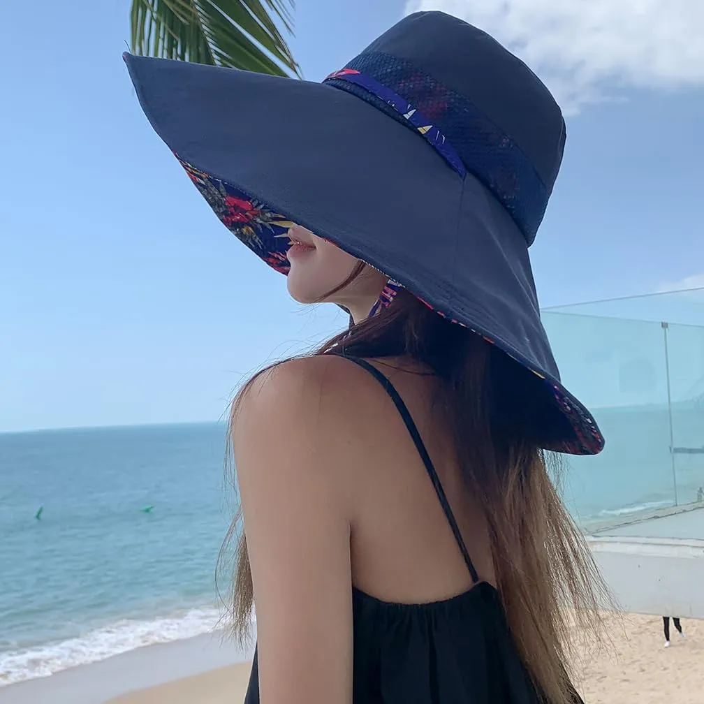 6" Extra Wide Brim Sun Hats UPF 50  UV Protection Packable Beach Hat Strap Women