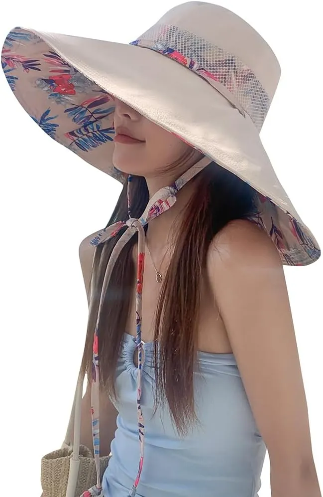 6" Extra Wide Brim Sun Hats UPF 50  UV Protection Packable Beach Hat Strap Women