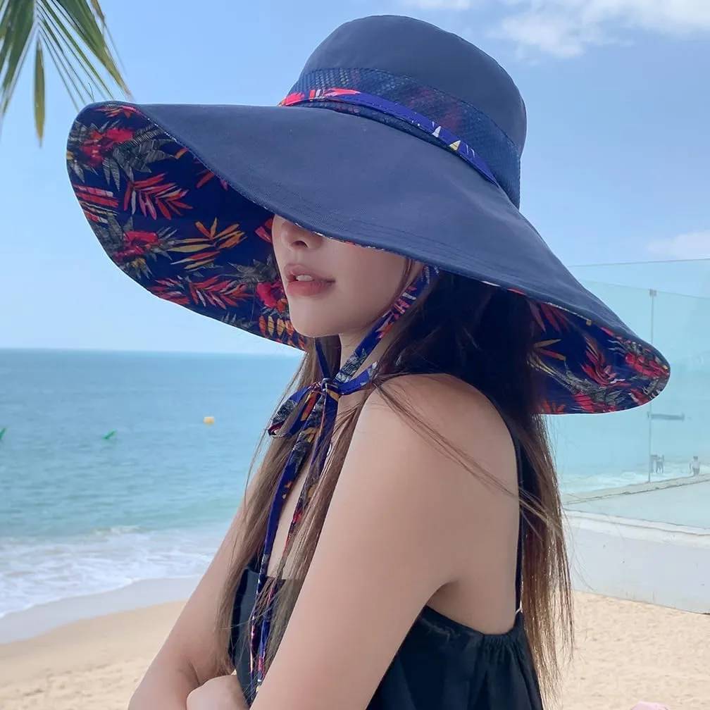 6" Extra Wide Brim Sun Hats UPF 50  UV Protection Packable Beach Hat Strap Women