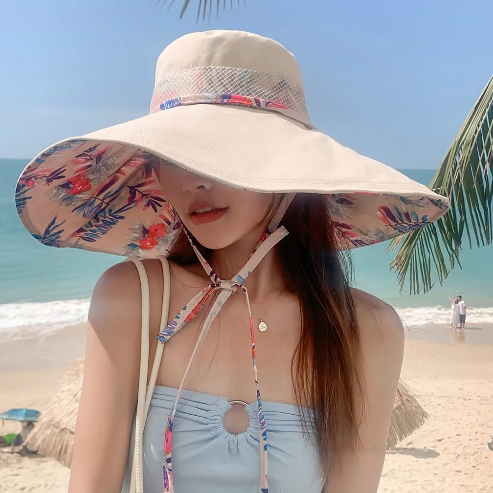 6" Extra Wide Brim Sun Hats UPF 50  UV Protection Packable Beach Hat Strap Women