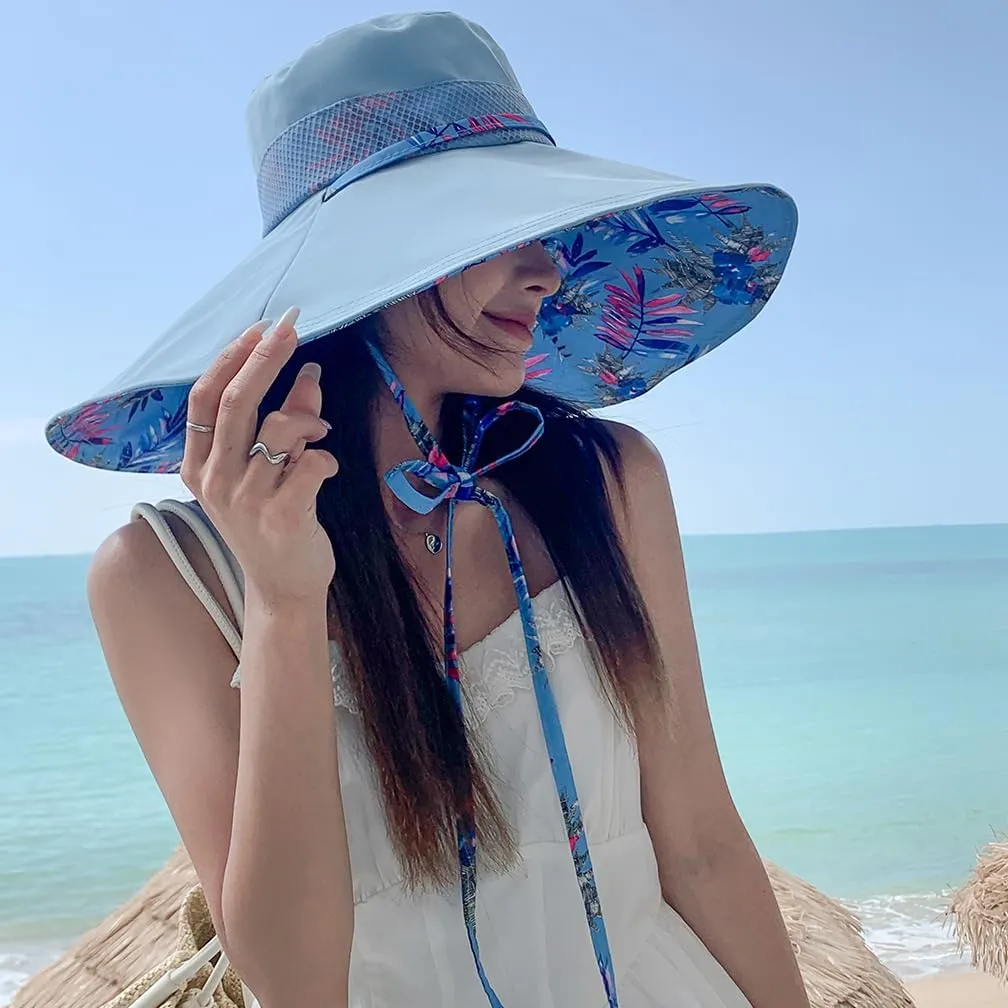 6" Extra Wide Brim Sun Hats UPF 50  UV Protection Packable Beach Hat Strap Women