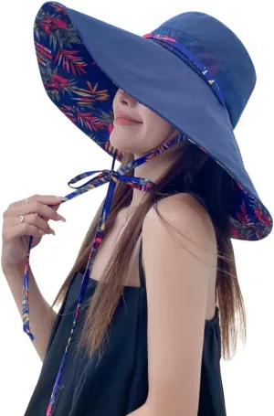 6" Extra Wide Brim Sun Hats UPF 50  UV Protection Packable Beach Hat Strap Women