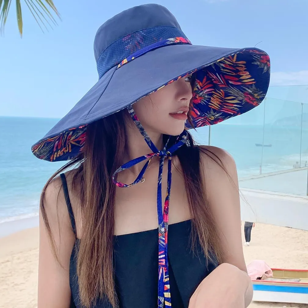 6" Extra Wide Brim Sun Hats UPF 50  UV Protection Packable Beach Hat Strap Women