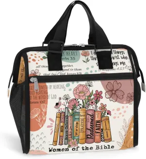 84hoods Insulated Lunch Bag for Women. Christian Faith Religous Gift. Large Lunch Box with Adjustable Strap for Work, Office, Travel, Picnic. Women of Bible.
