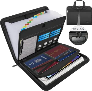 Accordion File Organizer with Lock, Fireproof Expanding File Folder with Tabs, 13 Pockets Important Document Organizer with Handle, Portable Paperwork Business Organizer, Letter/A4-Size (Black)