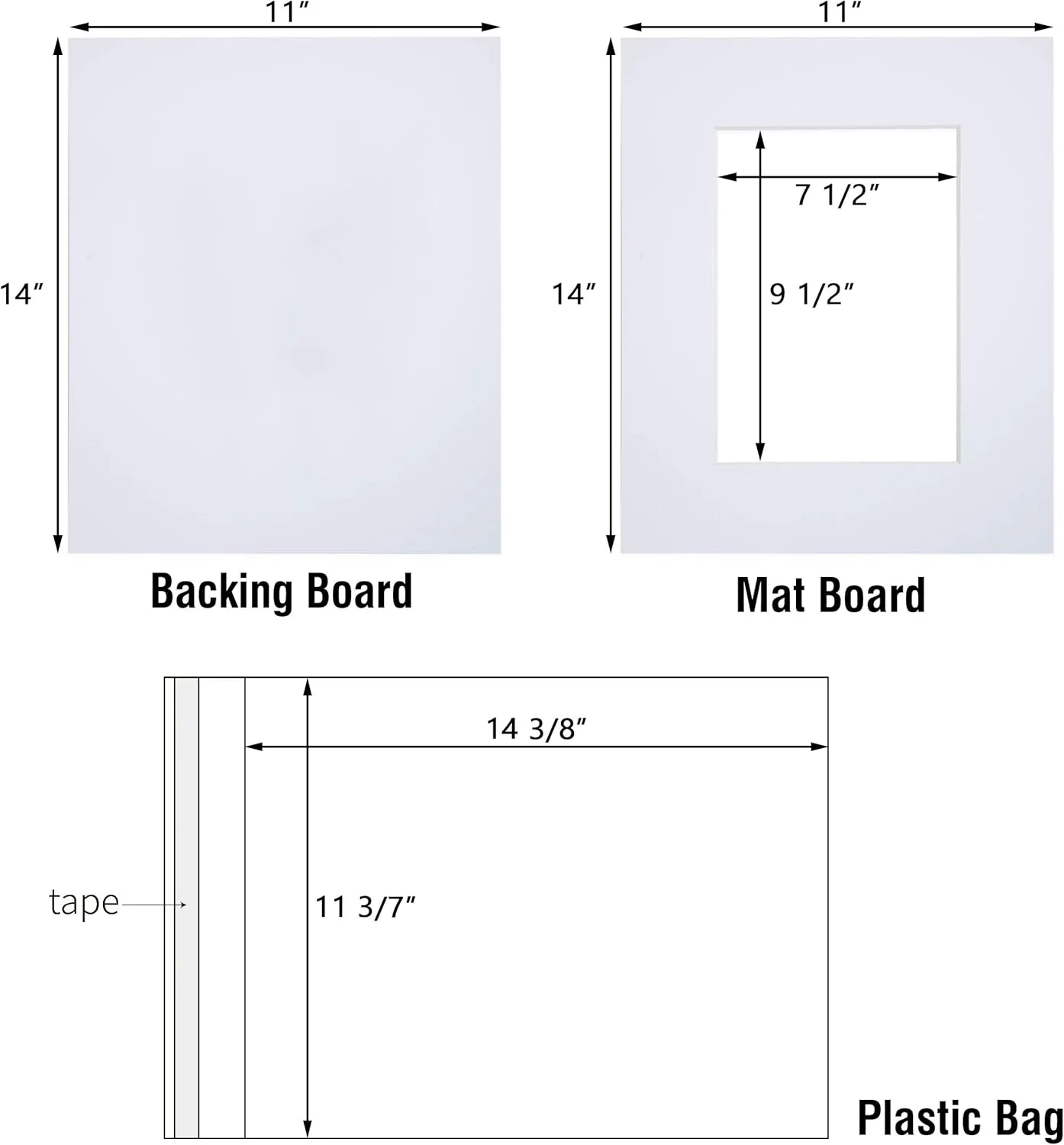Acid Free 25 Pack 11x14 Pre-Cut Mat Board Show Kit for 8x10 Photos, Prints or Artworks, 25 Core Bevel Cut Matts and 25 Backing Boards and 25 Crystal Plastic Bags, White