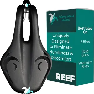 Adamo Island Saddle Reef EBike Seat - Anatomic Relief Bicycle Saddle For Spin Bikes, E-Bikes, & Stationary Bikes With Waterproof Cover - Comfort Bike Seat Reduces Numbness & Discomfort For Men & Women