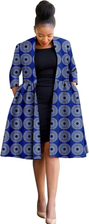 Africa Ankara Print Long Women's Jacket Casual Work Lining Plus Quilted Shoulder Jacket Windbreaker