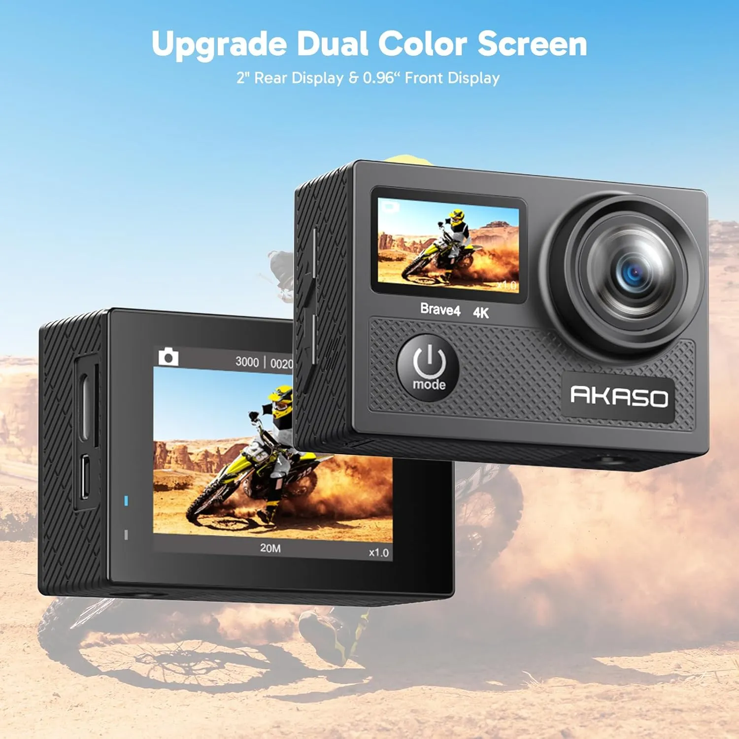AKASO Brave 4 Action Camera 4K 30fps with 128GB MicroSDXC Card 20MP Ultra HD 131FT Waterproof Underwater Camera EIS WiFi Remote Control 5X Zoom Sport Cameras with Bicycle Accessories Kit Bundle