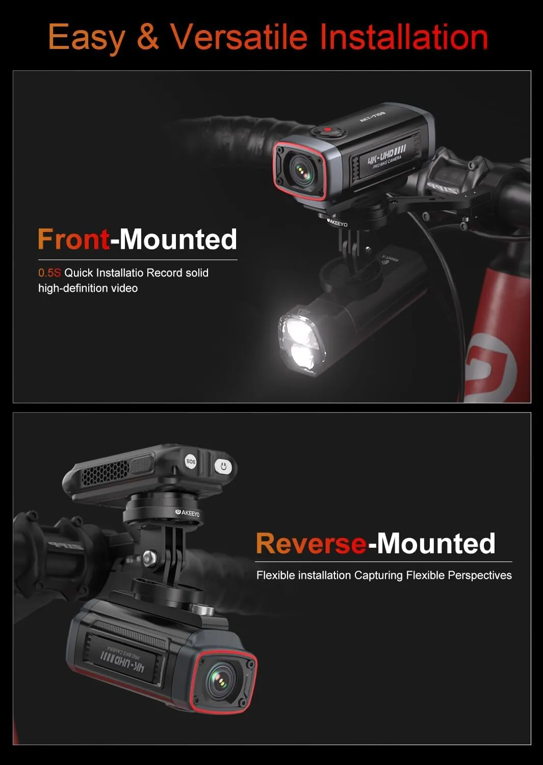 AKY-710S Bike Camera with Mount, 4K 28fps, 2K 55fps, Wide-Angle 142°,IP67,5MP,Loop & Emergency Recording,Parking Monitor,Bicycle,Outdoor Sports,Rechargeable,GPS,64GB Card Included
