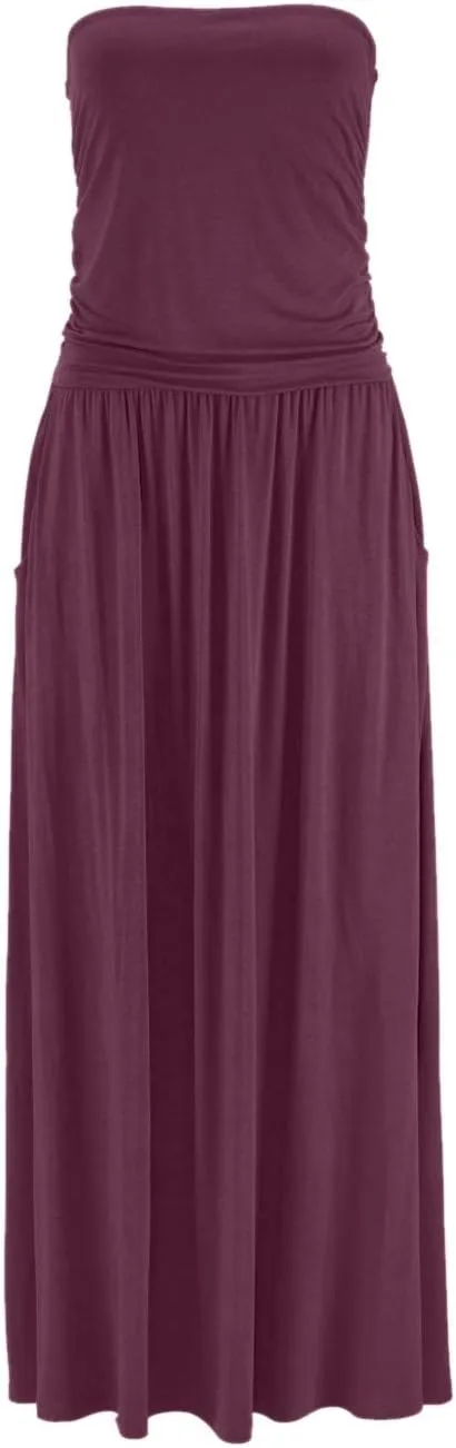 Alaster Queen Women’s Strapless Bandeau Summer Long Floral Dress Off Shoulder Beach Maxi Dress with Pockets