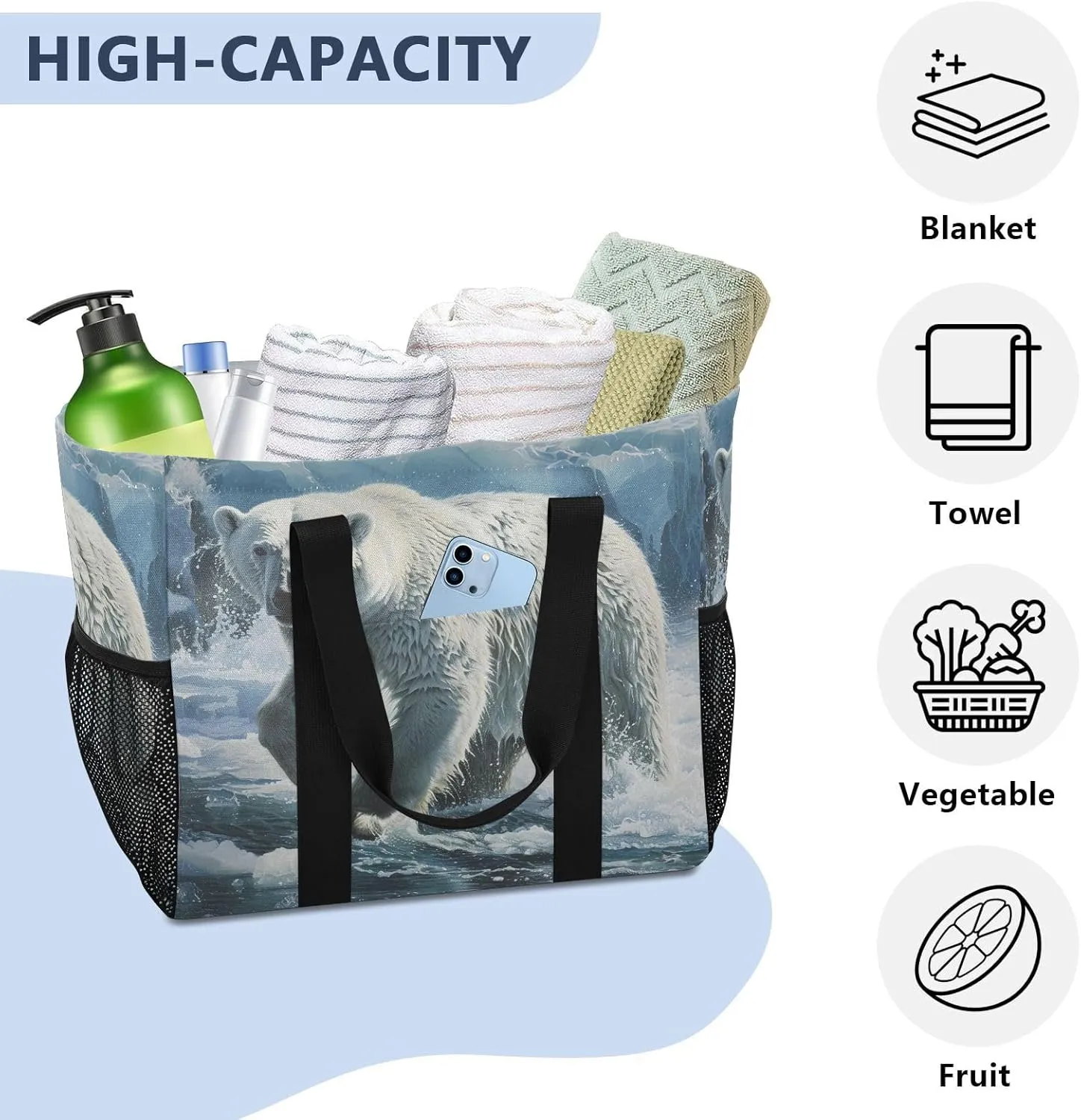 ALAZA Bear Space Waterproof Beach Tote Bags