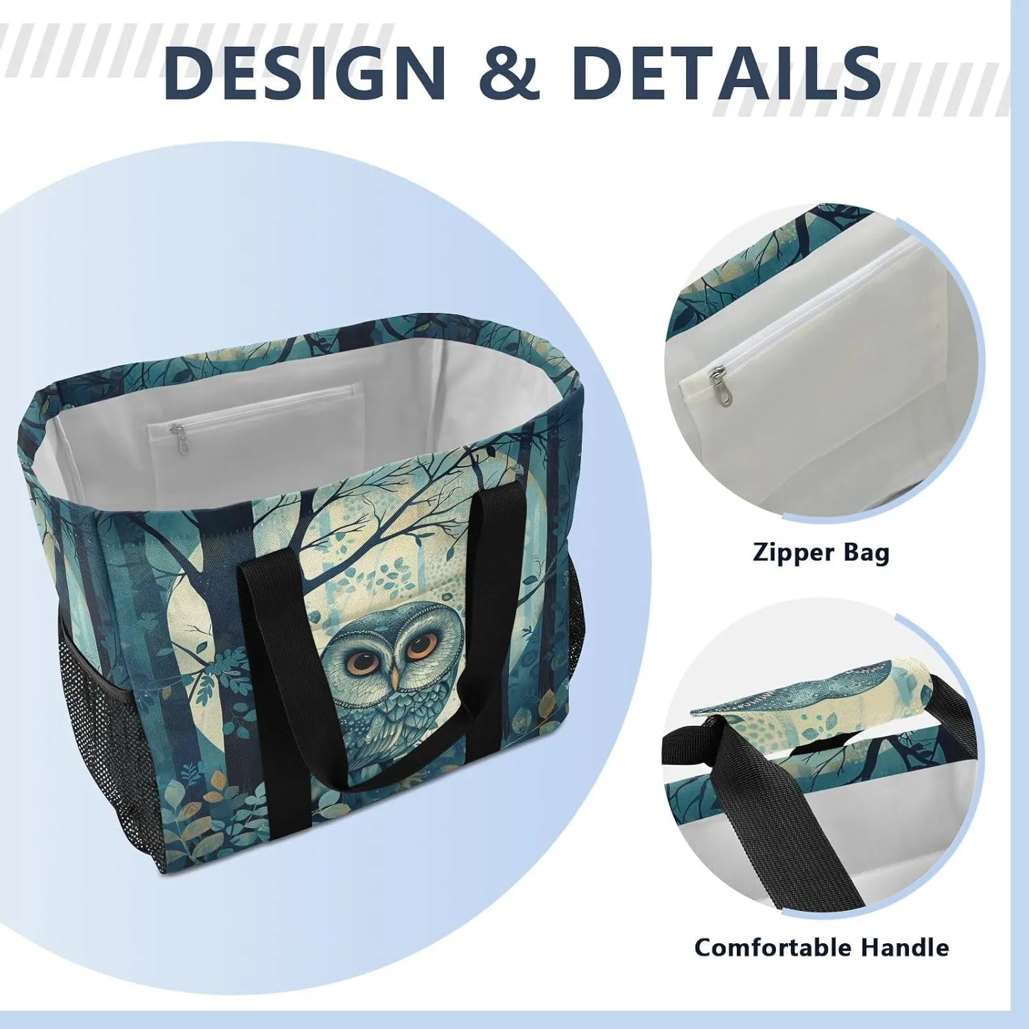 ALAZA Boho Owl Flower Waterproof Beach Tote Bags