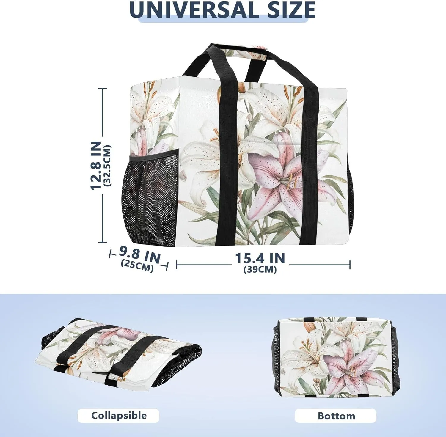ALAZA Cute Doodle White Lily Waterproof Beach Tote Bags
