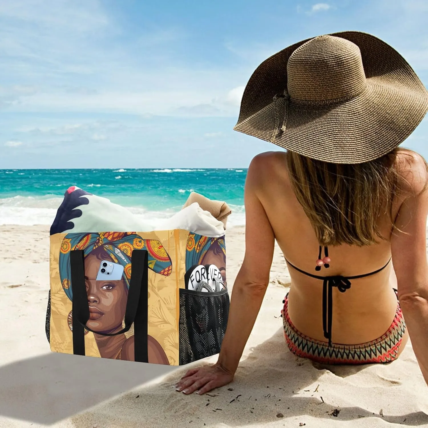 ALAZA Ethnic African Woman Waterproof Beach Tote Bags