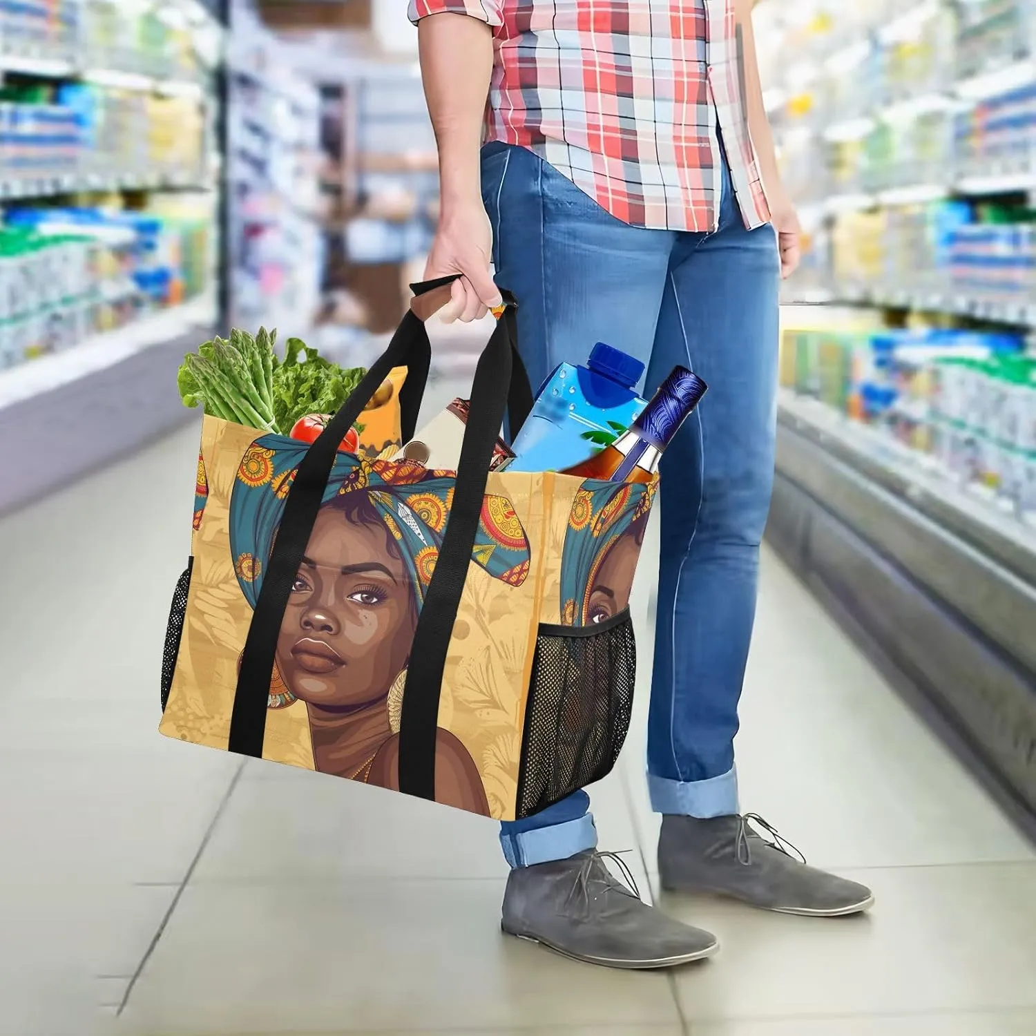 ALAZA Ethnic African Woman Waterproof Beach Tote Bags