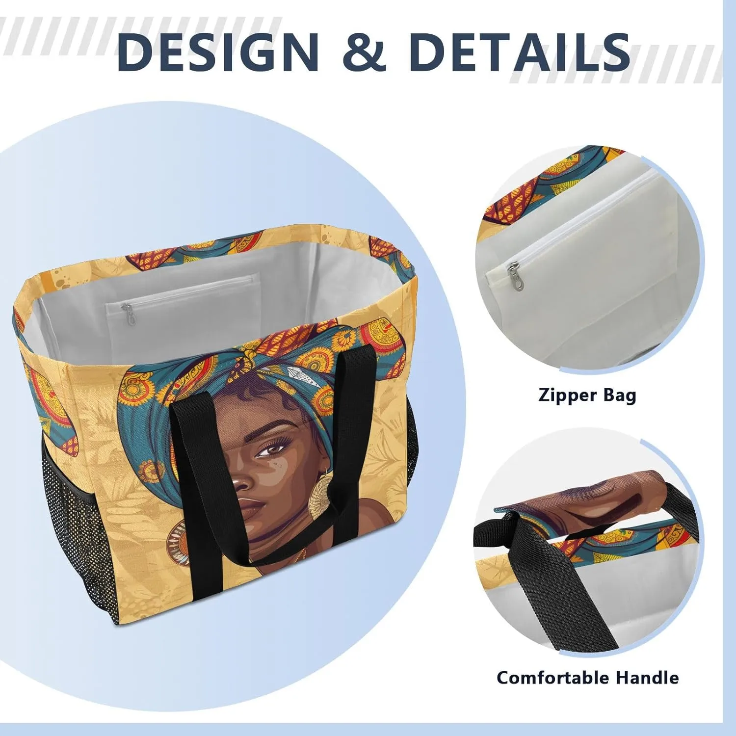 ALAZA Ethnic African Woman Waterproof Beach Tote Bags