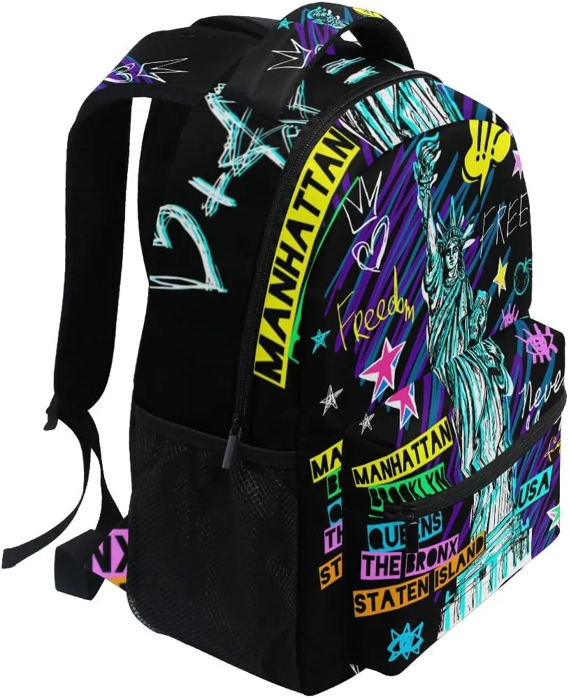 ALAZA New York NYC Statue Of Liberty Doodles Stylish Large Backpack Personalized Laptop iPad Tablet Travel School Bag with Multiple Pockets