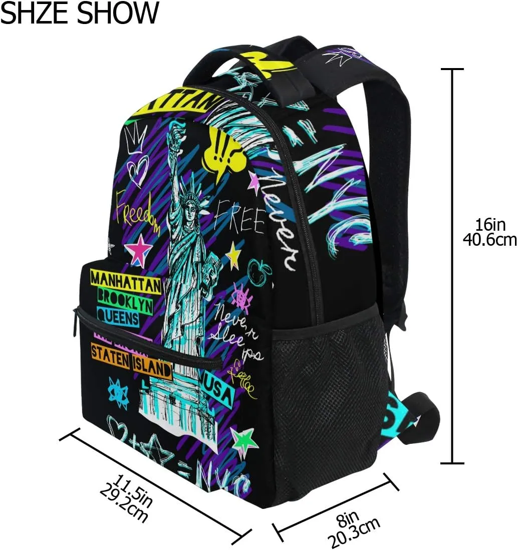 ALAZA New York NYC Statue Of Liberty Doodles Stylish Large Backpack Personalized Laptop iPad Tablet Travel School Bag with Multiple Pockets