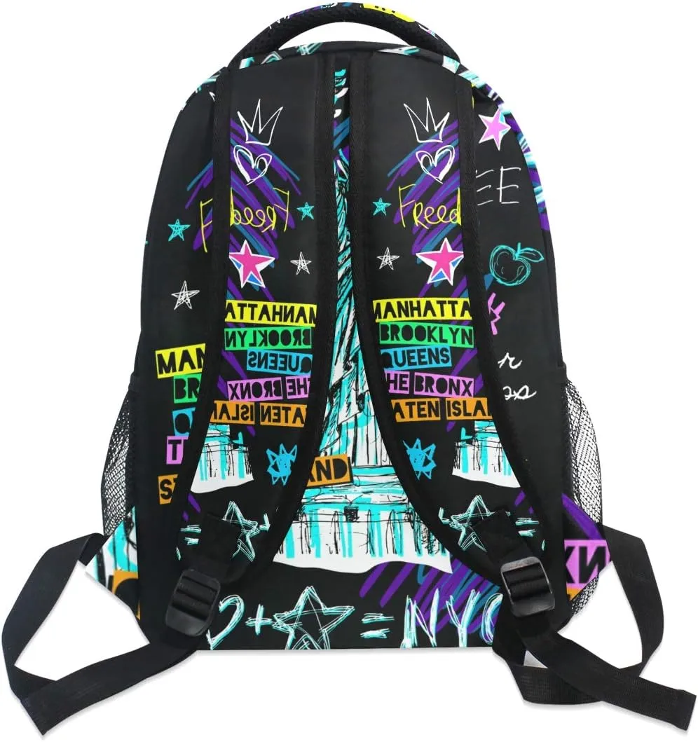 ALAZA New York NYC Statue Of Liberty Doodles Stylish Large Backpack Personalized Laptop iPad Tablet Travel School Bag with Multiple Pockets