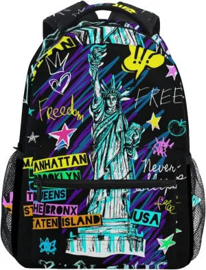 ALAZA New York NYC Statue Of Liberty Doodles Stylish Large Backpack Personalized Laptop iPad Tablet Travel School Bag with Multiple Pockets