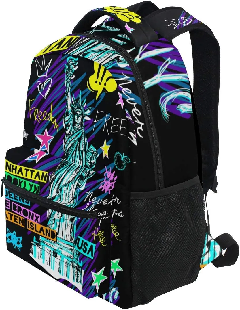 ALAZA New York NYC Statue Of Liberty Doodles Stylish Large Backpack Personalized Laptop iPad Tablet Travel School Bag with Multiple Pockets