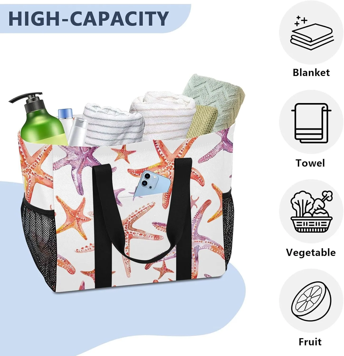 ALAZA Starfish Seamless Waterproof Beach Tote Bags