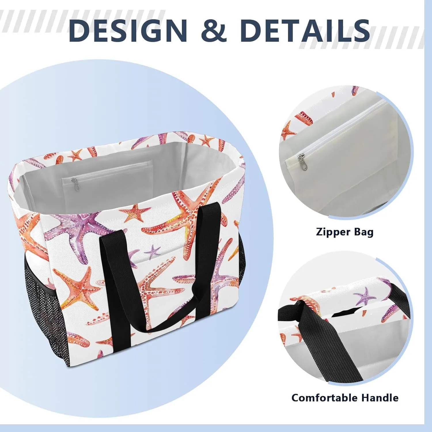 ALAZA Starfish Seamless Waterproof Beach Tote Bags