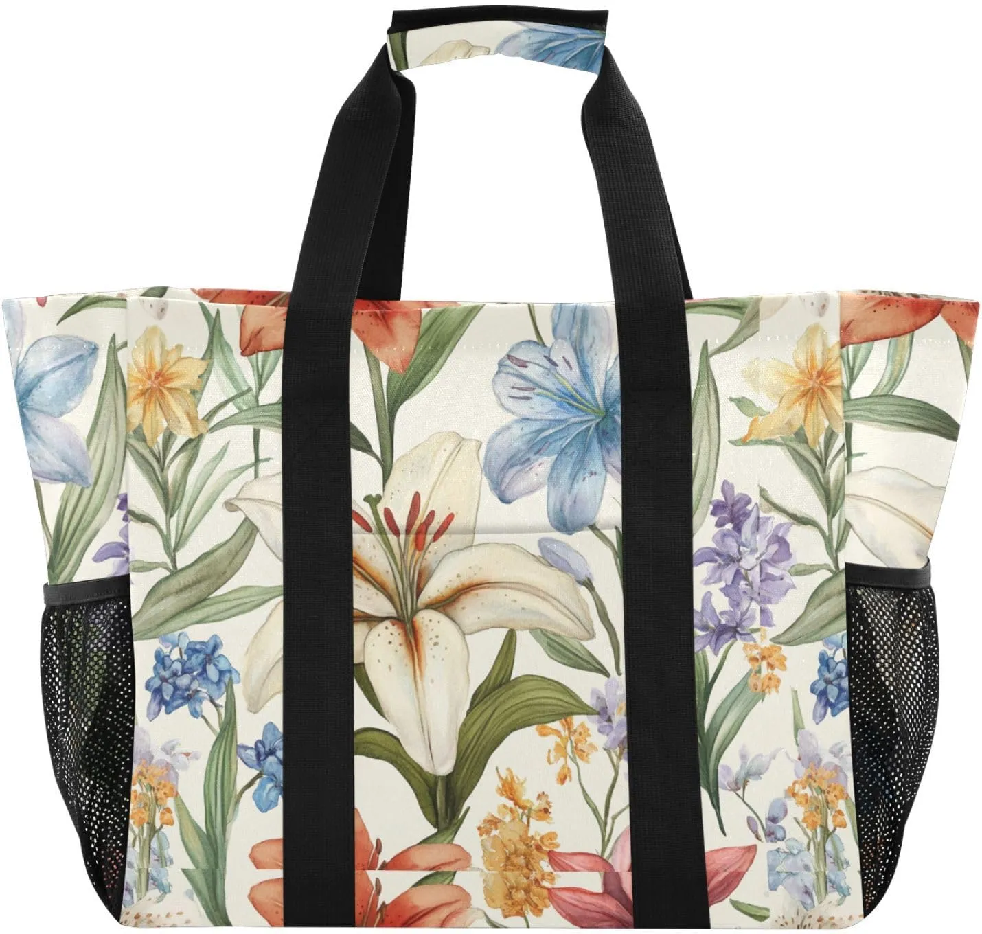 ALAZA Summer Pink Lily Waterproof Beach Tote Bags