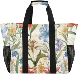 ALAZA Summer Pink Lily Waterproof Beach Tote Bags