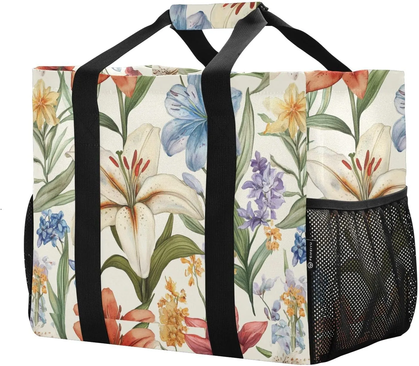ALAZA Summer Pink Lily Waterproof Beach Tote Bags
