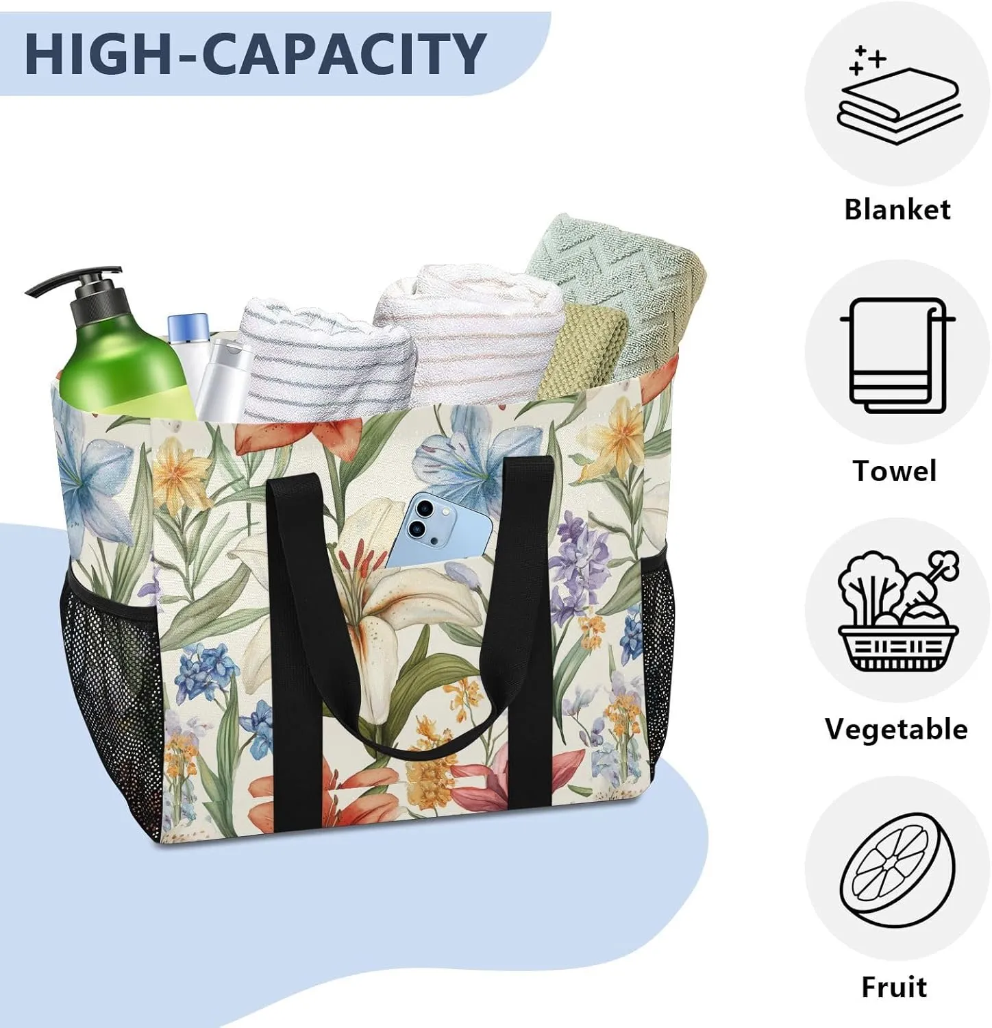 ALAZA Summer Pink Lily Waterproof Beach Tote Bags