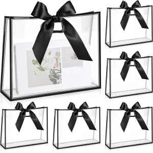 Aliceset 12 Pcs Clear Plastic Gift Bags with Die Cut Handles Graduation Reusable Flower Gift Bag with Ribbon for Wedding Bridal Shower Baby Shower Birthday Party Business, 12 x 10 x 5''(Black)