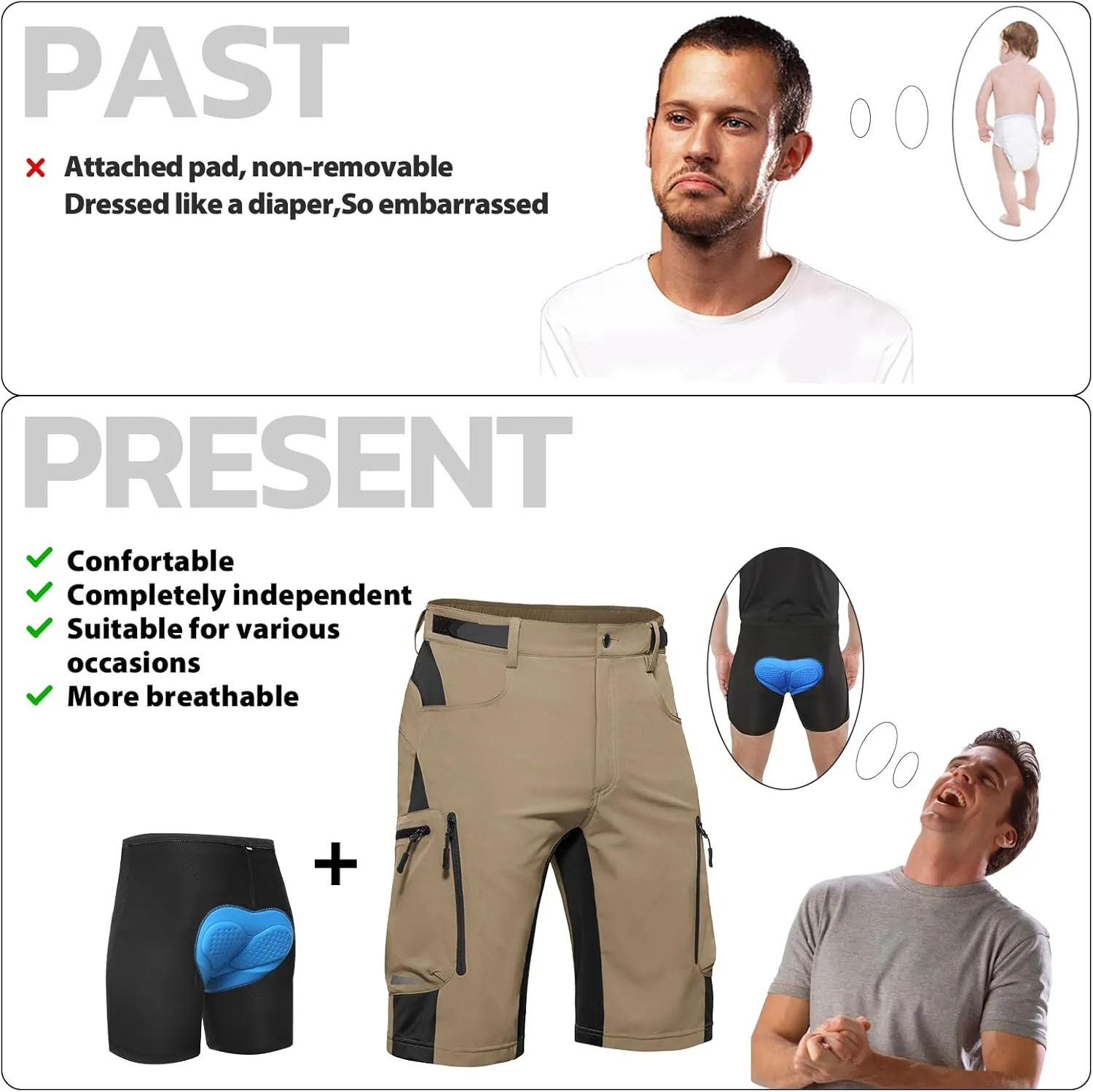 Ally Mens Mountain Bike Shorts 4D Padded Baggy Quick Dry Lightweight Bicycle Cycling Biking Bike Shorts